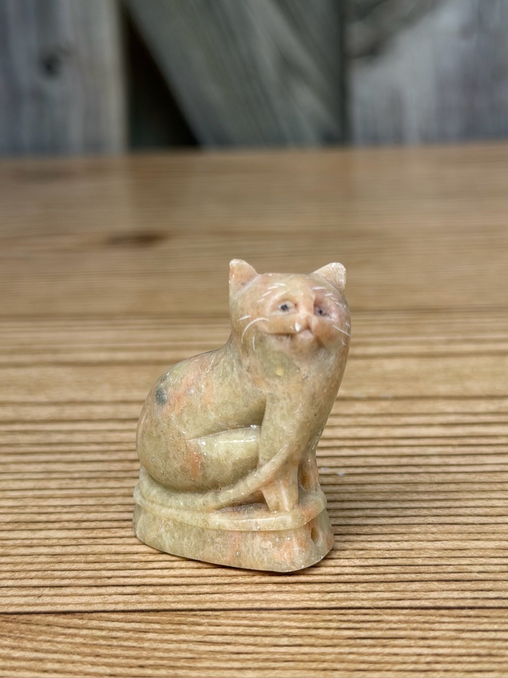 Cat Whistle Figurine Chinese Soapstone Carved Stone 1960's MCM Mid-Century